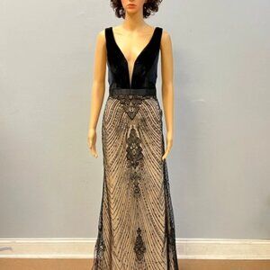 Women's Black Lace Sequin V Neck Mermaid Prom Sleeveless Evening Dress Open Box